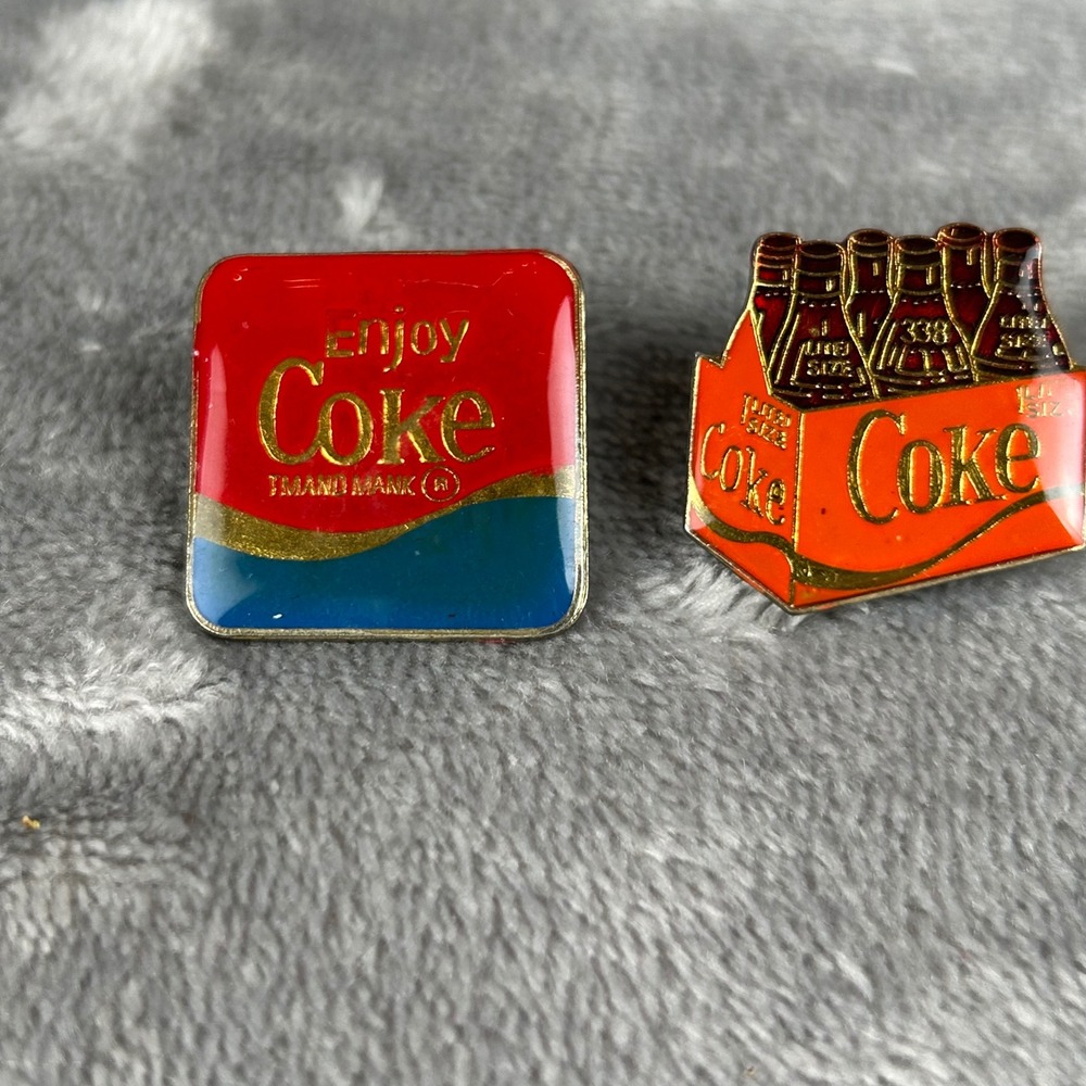 Vintage Coca Cola Advertising Lapel Pins Set Enjoy Coke Logo 6-Pack Bottle Red